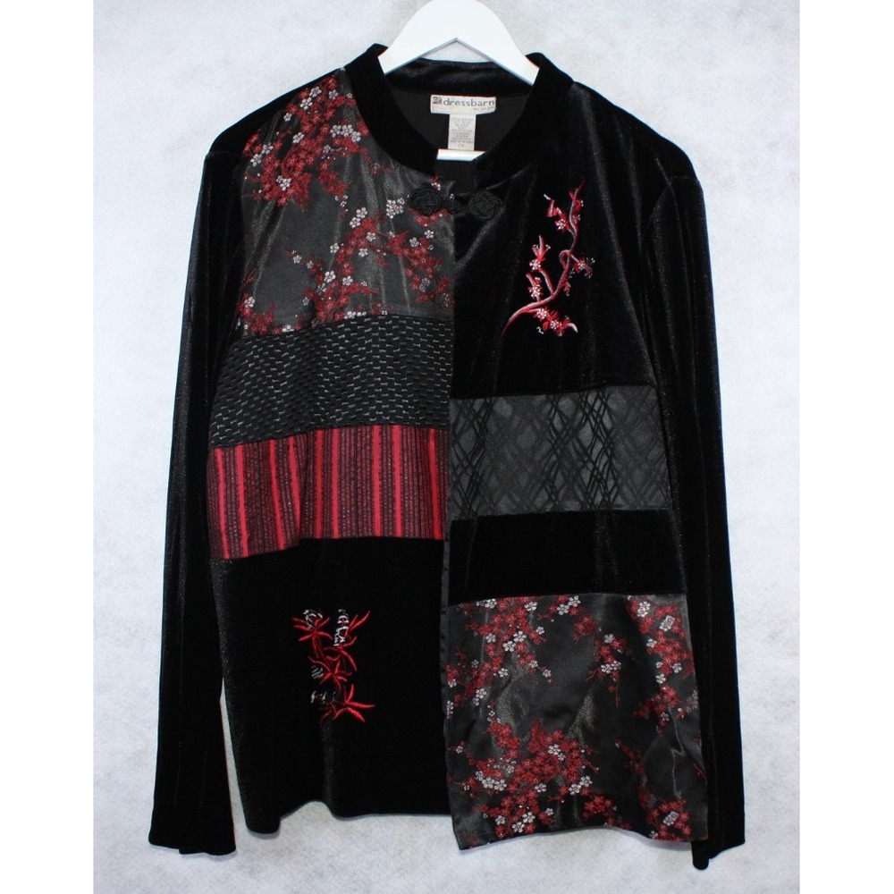 Dressbarn Vintage Womens Cardigan Top 2X Kimono Jacket Velvet Texture Floral Top